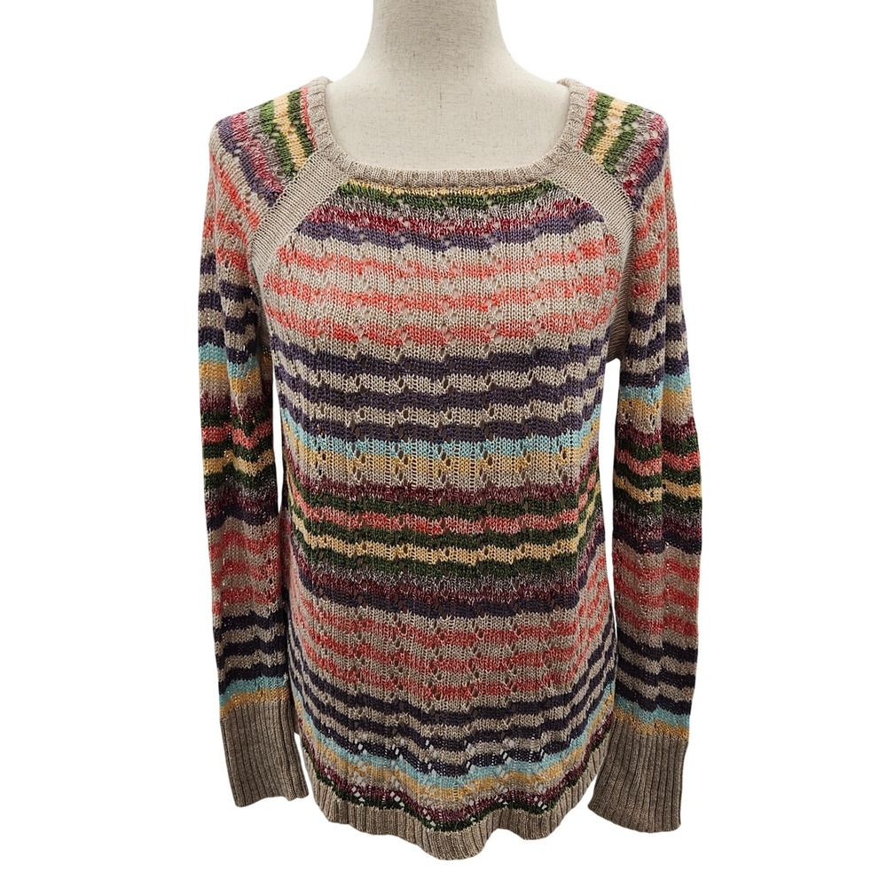 M. Fredric Womens Multicolor Striped Pointelle Knit Scoop Neck Sweater IMP-5302
